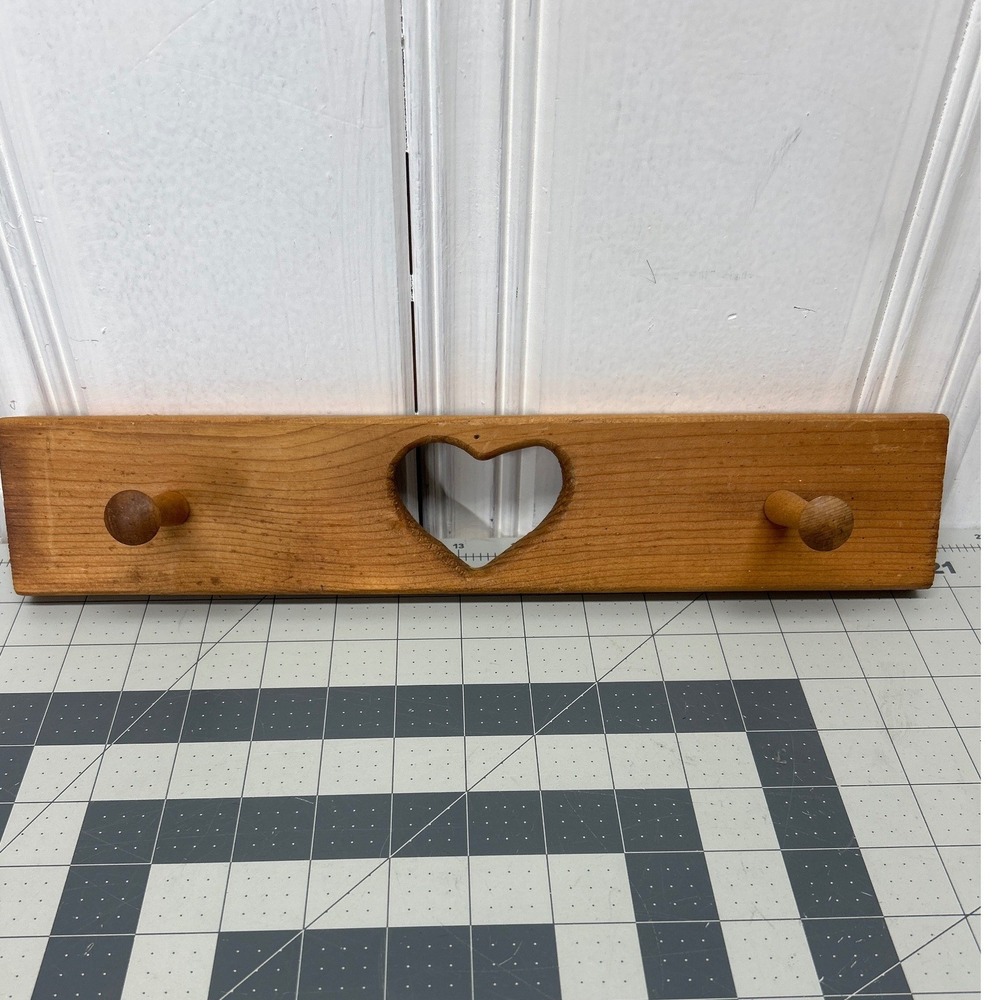 Wood Wall Peg Rack‎ Brown Heart Cutout 15x4 Farmhouse Rustic Decor Handcrafted